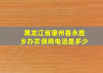 黑龙江省肇州县永胜乡办农保局电话是多少