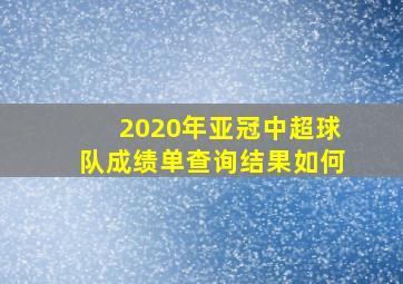 2020年亚冠中超球队成绩单查询结果如何