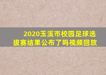 2020玉溪市校园足球选拔赛结果公布了吗视频回放