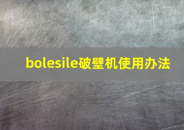 bolesile破壁机使用办法