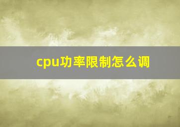 cpu功率限制怎么调