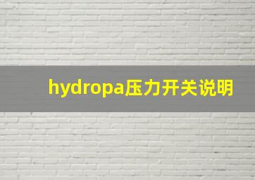 hydropa压力开关说明