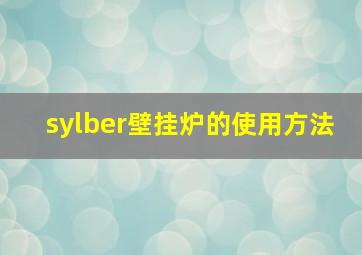 sylber壁挂炉的使用方法