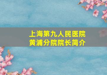 上海第九人民医院黄浦分院院长简介