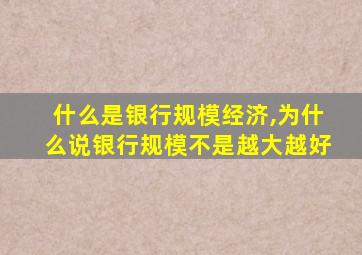 什么是银行规模经济,为什么说银行规模不是越大越好