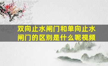 双向止水闸门和单向止水闸门的区别是什么呢视频