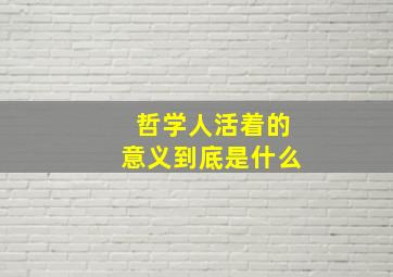 哲学人活着的意义到底是什么