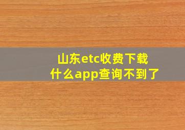 山东etc收费下载什么app查询不到了