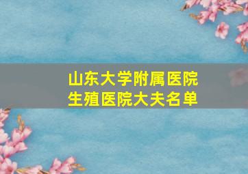 山东大学附属医院生殖医院大夫名单