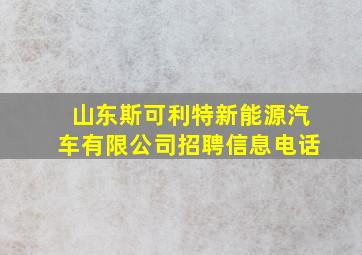 山东斯可利特新能源汽车有限公司招聘信息电话