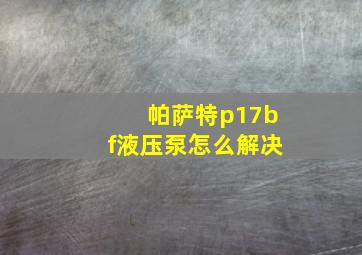 帕萨特p17bf液压泵怎么解决