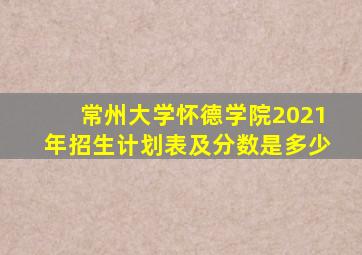 常州大学怀德学院2021年招生计划表及分数是多少