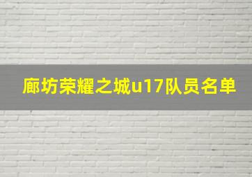 廊坊荣耀之城u17队员名单