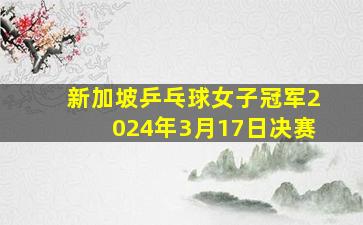 新加坡乒乓球女子冠军2024年3月17日决赛