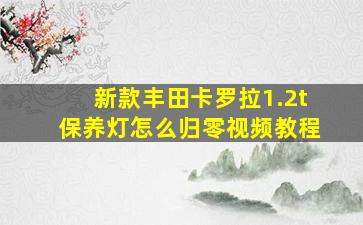 新款丰田卡罗拉1.2t保养灯怎么归零视频教程