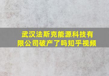 武汉法斯克能源科技有限公司破产了吗知乎视频