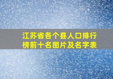 江苏省各个县人口排行榜前十名图片及名字表