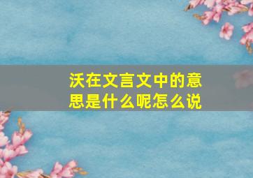 沃在文言文中的意思是什么呢怎么说