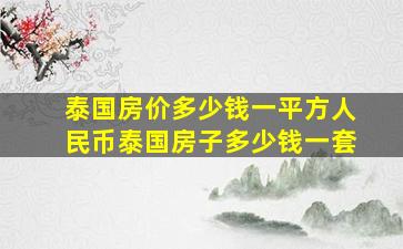 泰国房价多少钱一平方人民币泰国房子多少钱一套