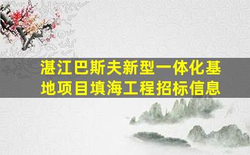 湛江巴斯夫新型一体化基地项目填海工程招标信息