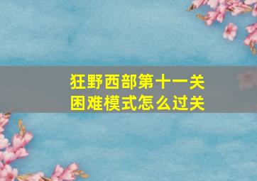 狂野西部第十一关困难模式怎么过关