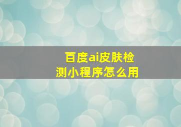 百度ai皮肤检测小程序怎么用