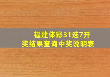 福建体彩31选7开奖结果查询中奖说明表