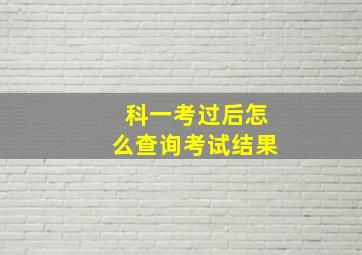 科一考过后怎么查询考试结果