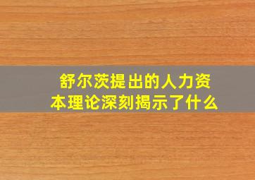 舒尔茨提出的人力资本理论深刻揭示了什么