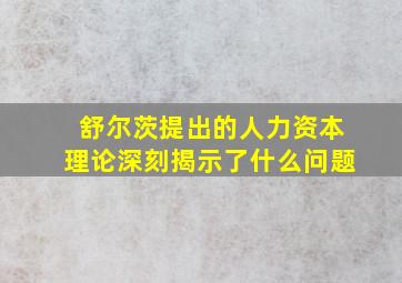 舒尔茨提出的人力资本理论深刻揭示了什么问题