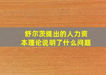 舒尔茨提出的人力资本理论说明了什么问题