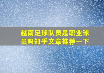 越南足球队员是职业球员吗知乎文章推荐一下