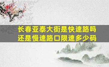 长春亚泰大街是快速路吗还是慢速路口限速多少码