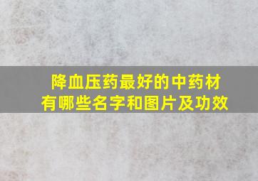 降血压药最好的中药材有哪些名字和图片及功效