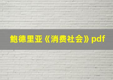 鲍德里亚《消费社会》pdf